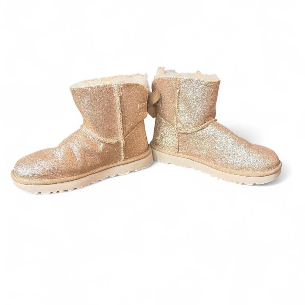 UGG Classic Mini Bailey Bow II Glitter Gold Boots Shearling Women’s Size 7 - Picture 6 of 7